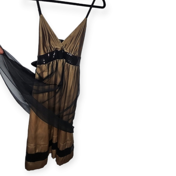 Hanita short dress Italian made bronze colour with black trims size 12 - Picture 5 of 11